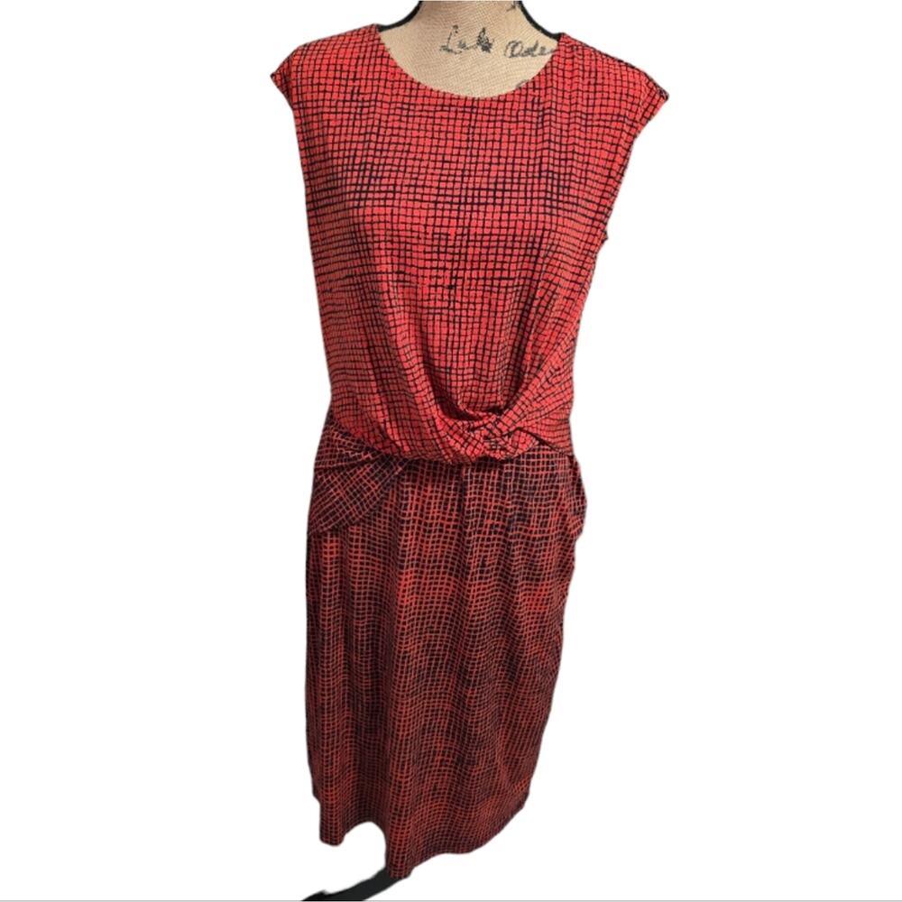 H by Halston Orange Red Printed Jet Set Jersey Cap Sleeves Dress Size‎ Small